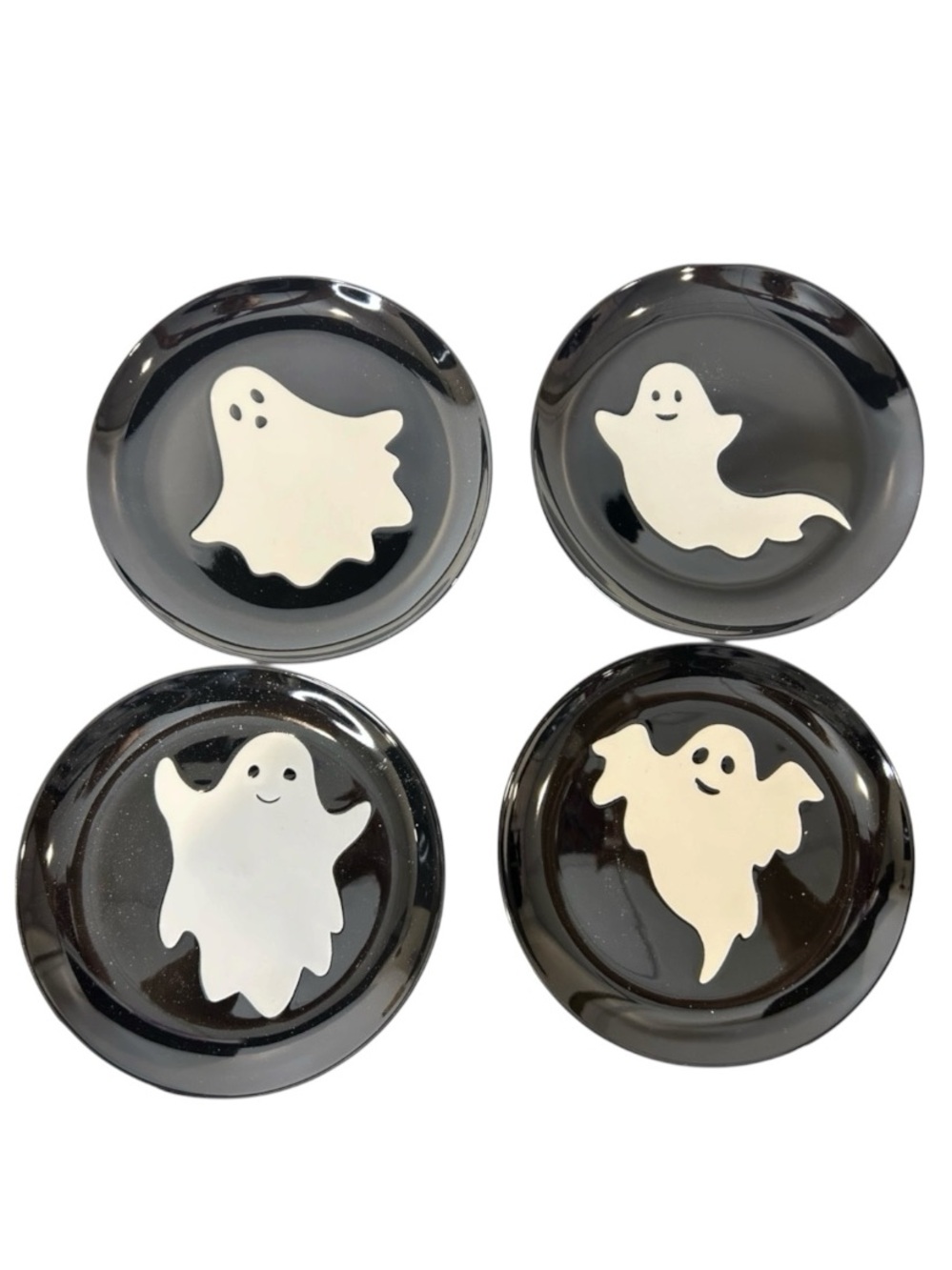 👻 NIB Way To Celebrate Halloween Ghost Appetizer Plates | Set of 4 Stoneware